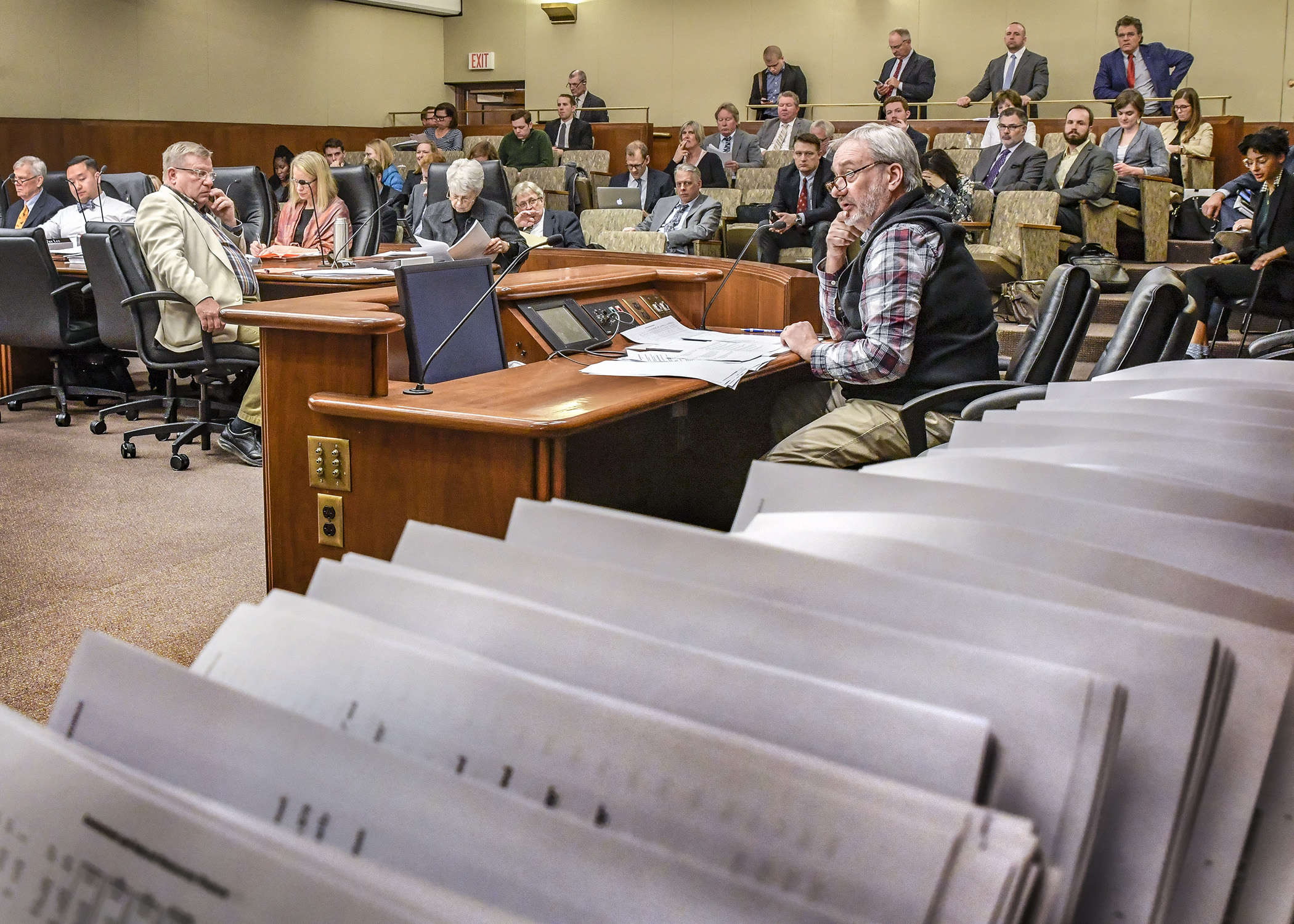The House Environment and Natural Resources Finance Division takes up amendments to its omnibus bill Thursday as members finished their work. Photo by Andrew VonBank